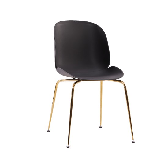 Black Beetle Dining Cafe Chair With Golden Metal Legs