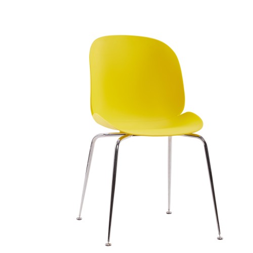 Yellow Beetle Dining Cafe Chair With Chromed Metal Legs