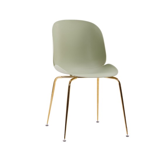 Light Green Beetle Dining Cafe Chair With Golden Metal Legs