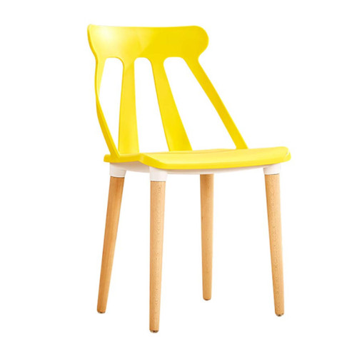 Stylish yellow polypropylene cafe chair with wood legs