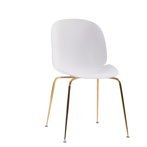 White Beetle Dining Cafe Chair With Golden Metal Legs