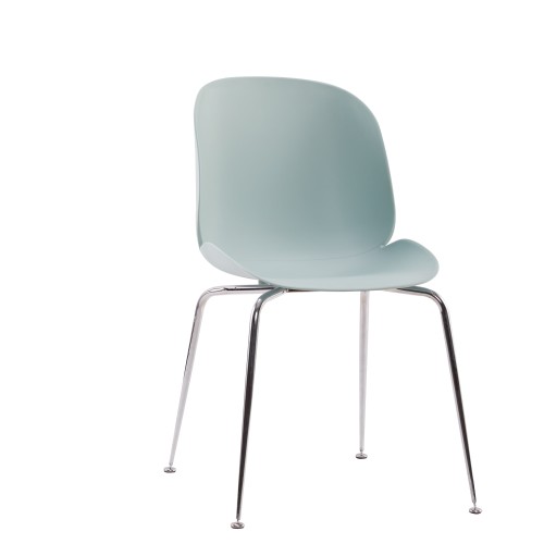 Light Blue Beetle Dining Cafe Chair With Chromed Metal Legs