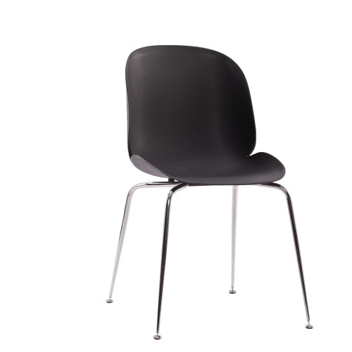 Black Beetle Dining Cafe Chair With Chromed Metal Legs