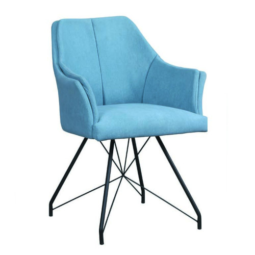 Gorgeous light blue fabric armchair with durable metal legs