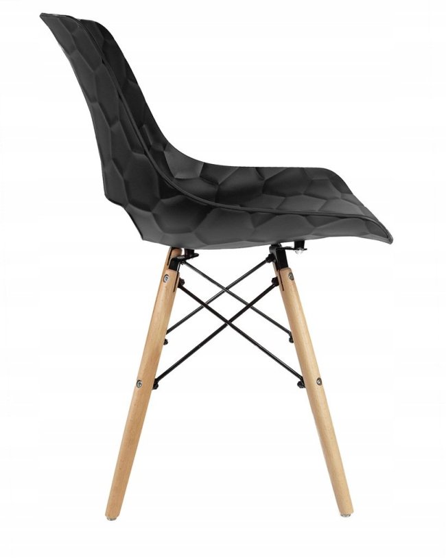 Comfy stylish black plastic dining chair with wood legs