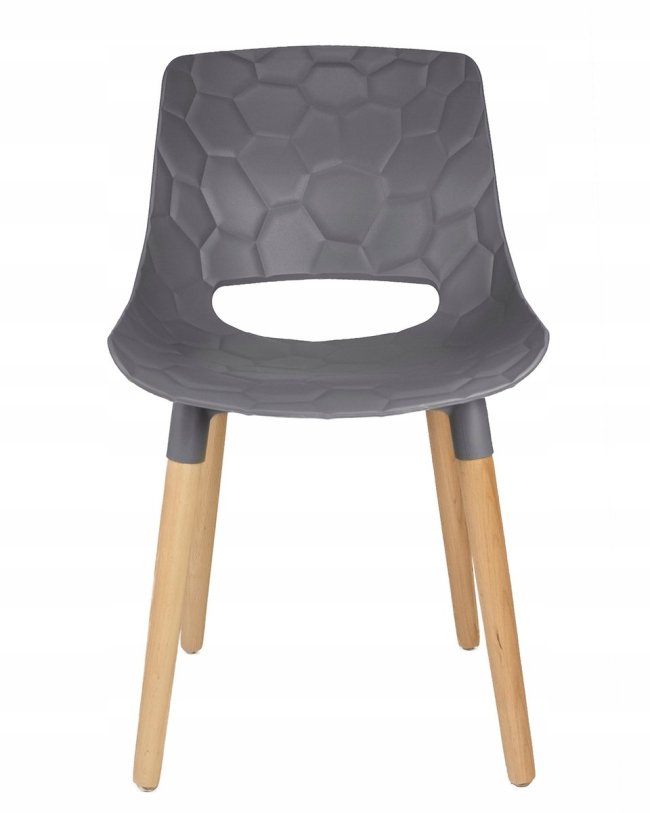 Grey plastic chair with four wood legs