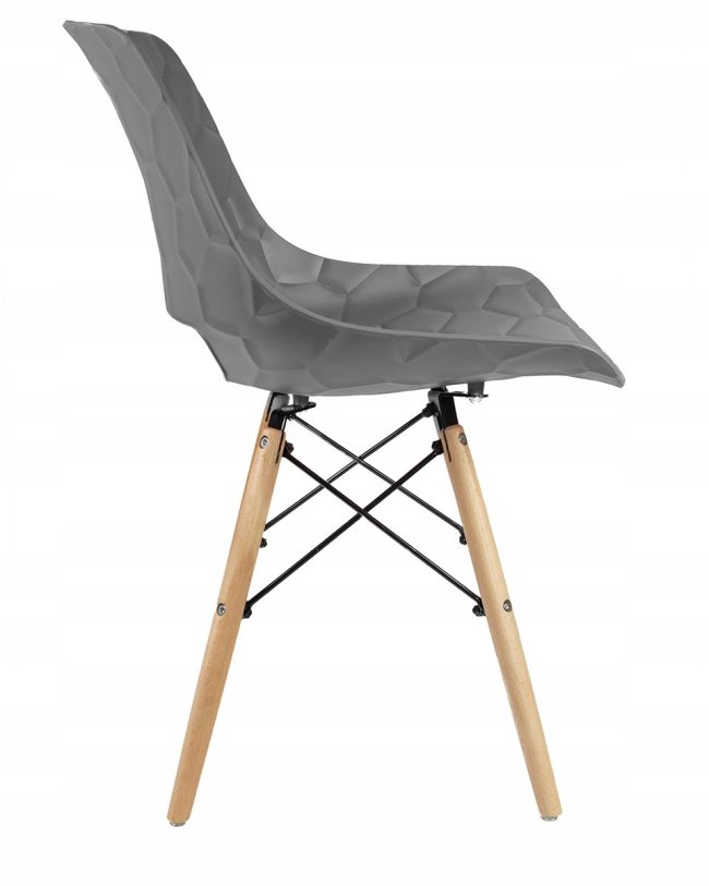 Comfy stylish grey plastic dining chair with wood legs
