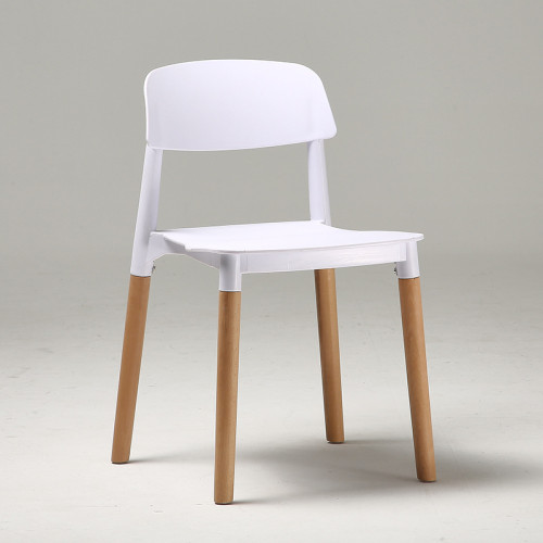 Modern designer white plastic chair with wood legs