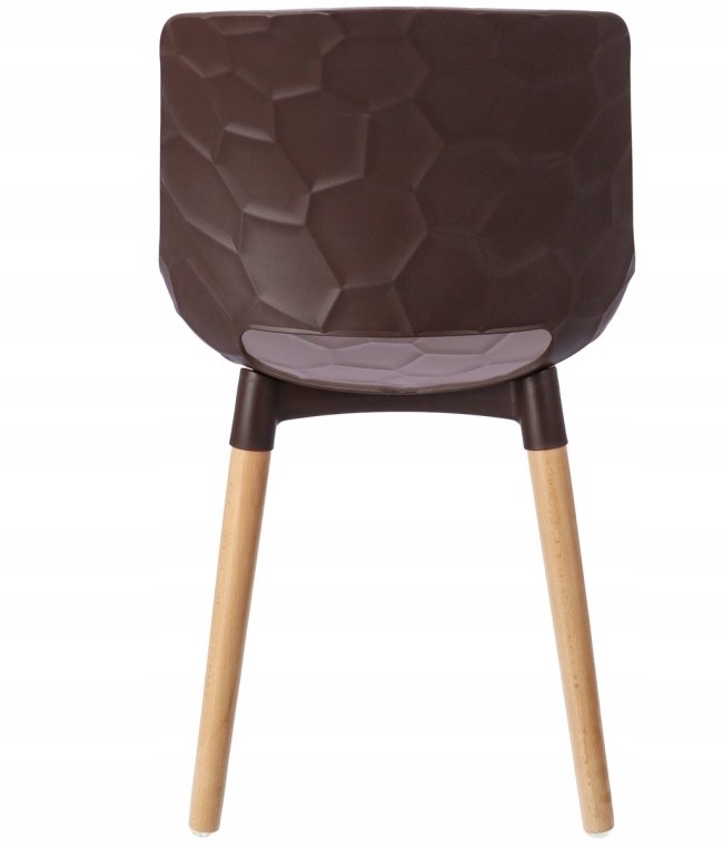 Brown plastic chair with four wood legs