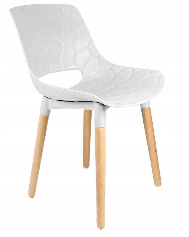 White plastic chair with four wood legs