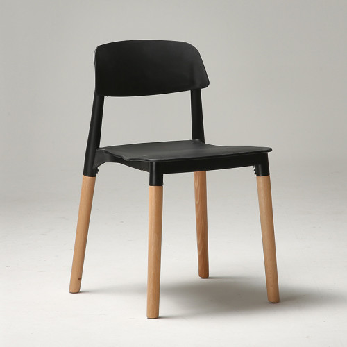 Modern designer black plastic chair with wood legs