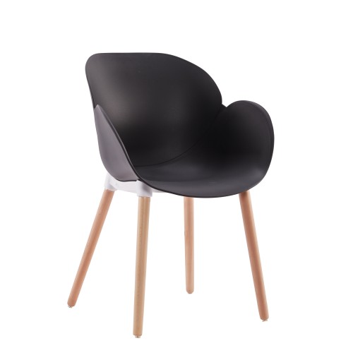 Stylish cafe chair black polypropylene wood legs