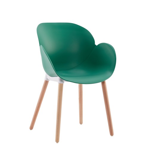 Stylish cafe chair green polypropylene wood legs