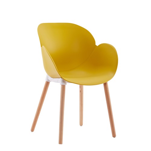 Stylish cafe chair yellow polypropylene wood legs