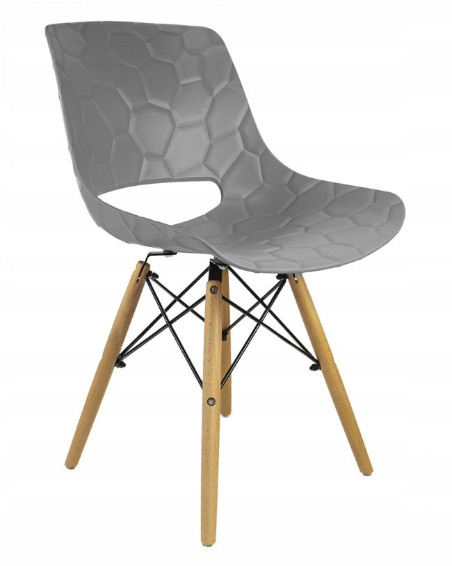Comfy stylish grey plastic dining chair with wood legs