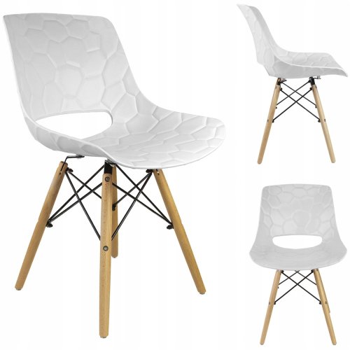 Comfy stylish white plastic dining chair with eiffel wood legs