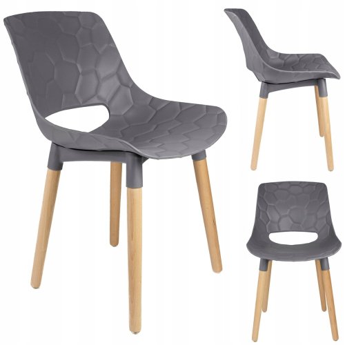Grey plastic chair with four wood legs