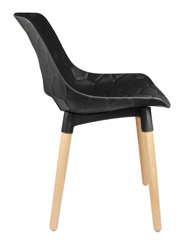 Black plastic chair with four wood legs