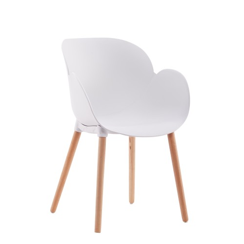 Stylish cafe chair white polypropylene wood legs