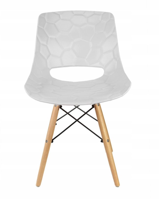 Comfy stylish white plastic dining chair with eiffel wood legs