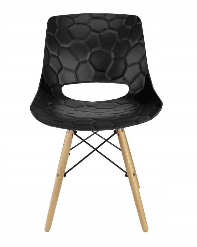 Comfy stylish black plastic dining chair with wood legs