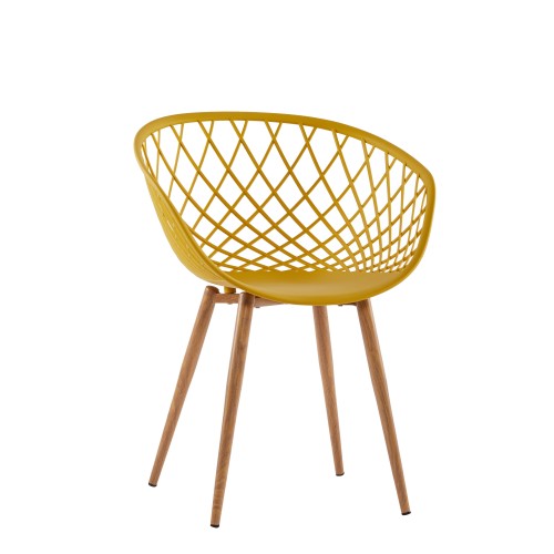 Hollow out turmeric plastic chair with metal legs