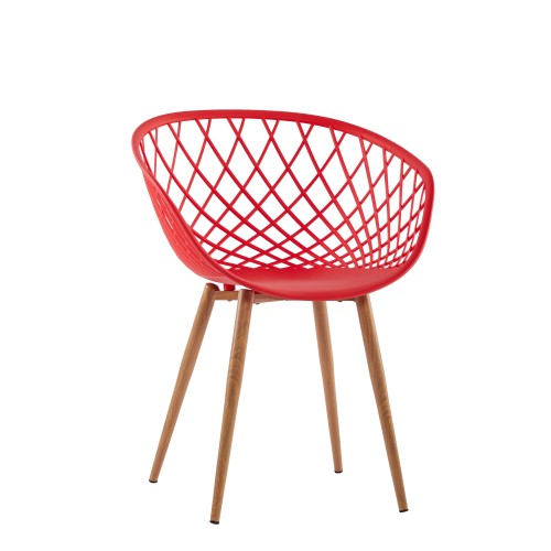 Hollow out red plastic chair with metal legs