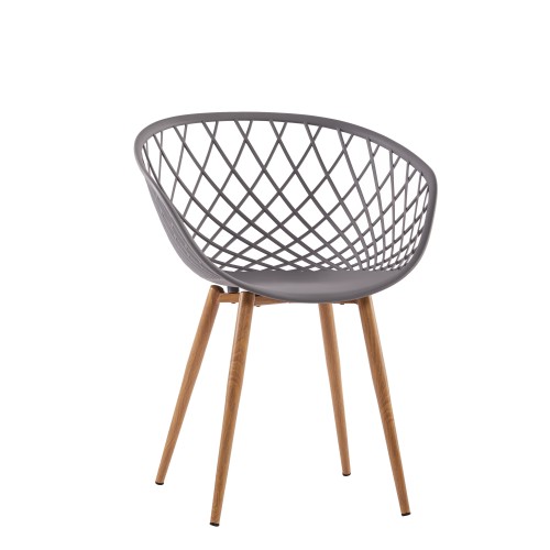 Hollow out grey plastic chair with metal legs
