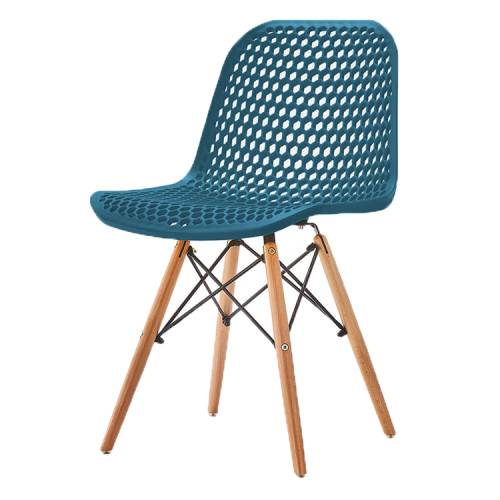 Dark Blue Plastic Chair with Eiffel Wood Legs