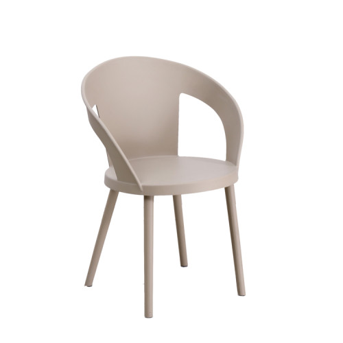 Light grey polypropylene dining chair with armrest