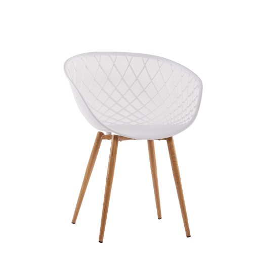 Hollow out white plastic chair with metal legs