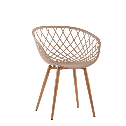 Hollow out brown plastic chair with metal legs