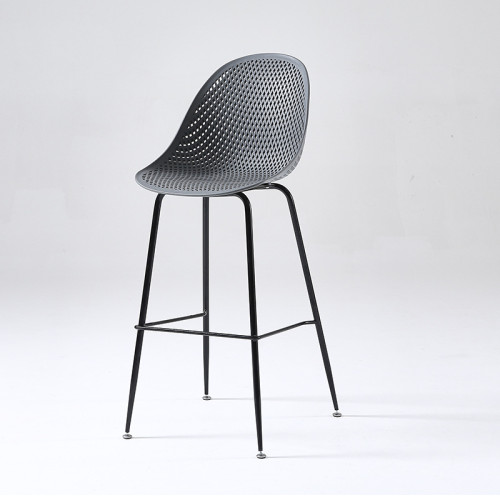 Grey plastic counter stool with metal base