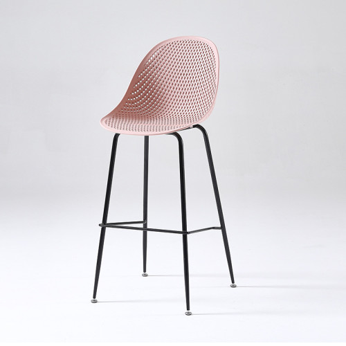 Pink plastic counter stool with metal base