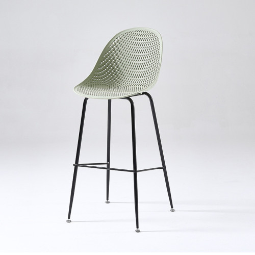 Light green plastic counter stool with metal base