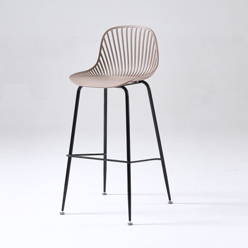Taupe plastic bar stool with metal frame