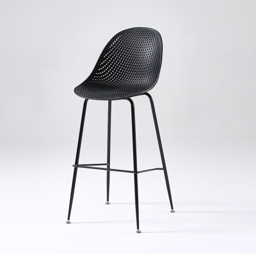 Black plastic counter stool with metal base