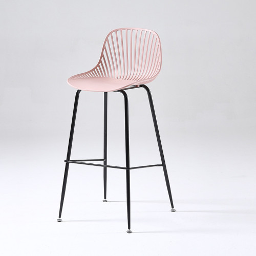 Pink plastic bar stool with metal frame