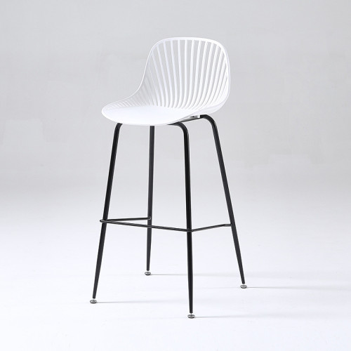 White plastic bar stool with metal frame