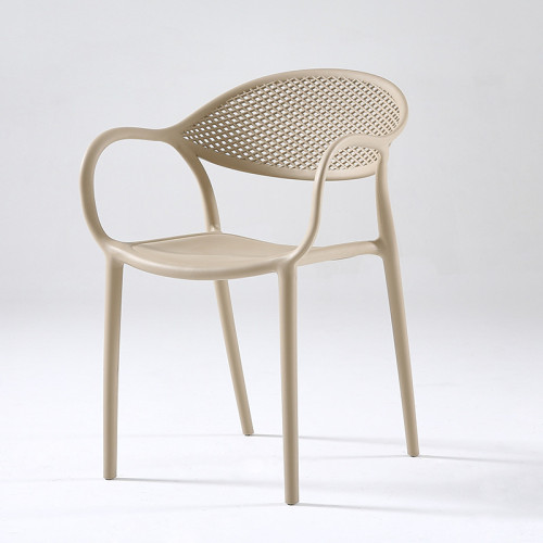 Taupe plastic chair with armrest