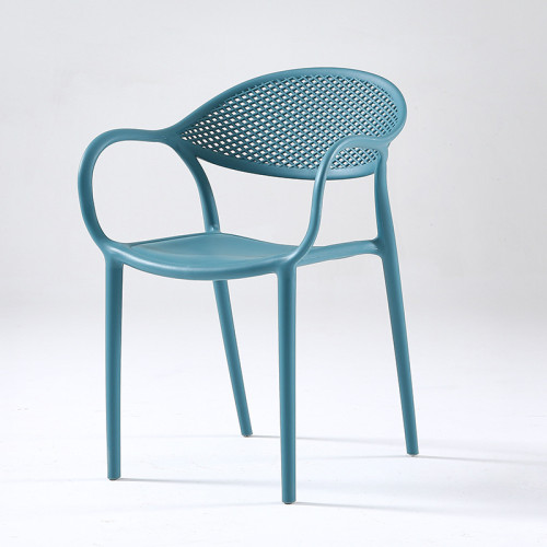 Dark blue plastic chair with armrest