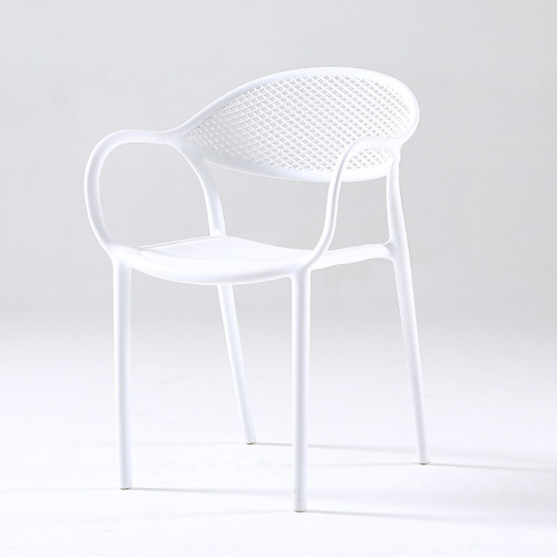 White plastic chair with armrest