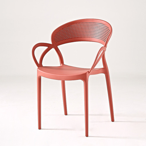 Stylish red plastic chair with armrest
