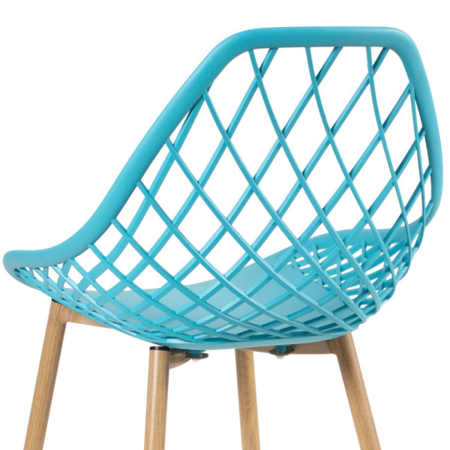 Light blue hollow out plastic kitchen chair with metal legs