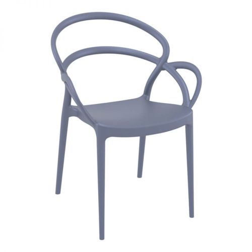 Grey armrest stackable plastic dining chair