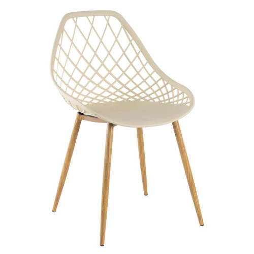 Beige hollow out plastic kitchen chair with metal legs