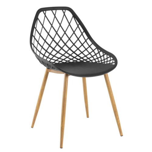 Black hollow out plastic kitchen chair with metal legs