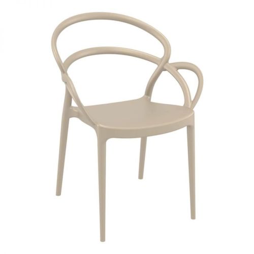 Taupe armrest stackable plastic dining chair