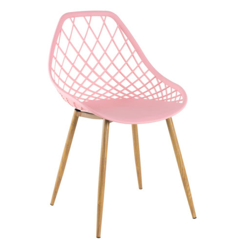 Pink hollow out plastic kitchen chair with metal legs