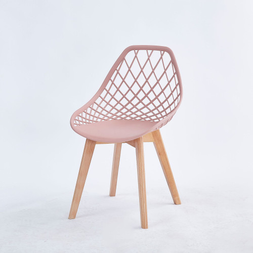 Hollow out back pink pp dining chair with wood legs